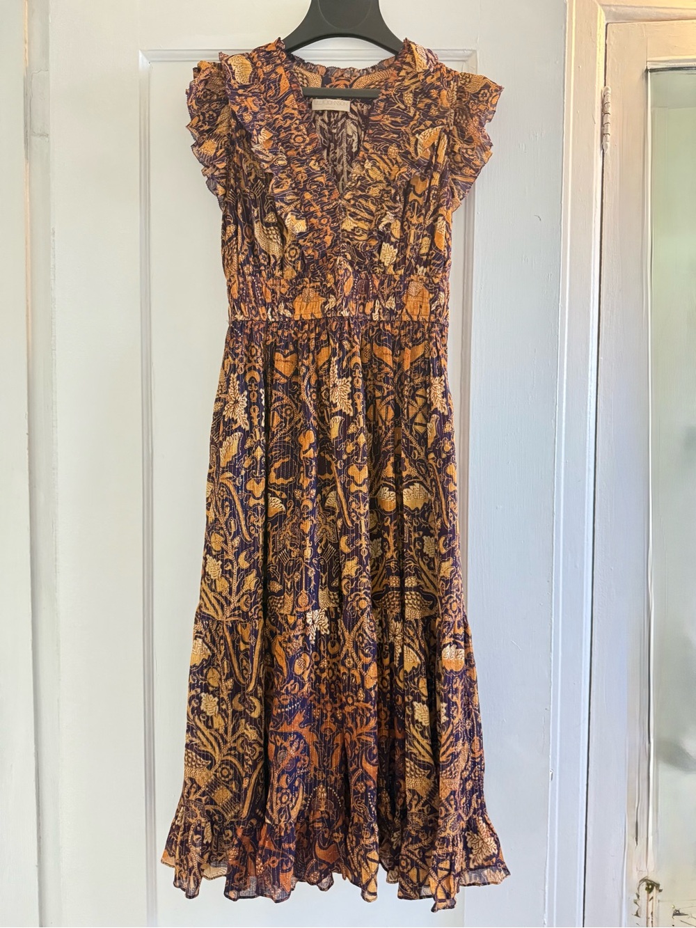 Ulla Johnson Brown & Mustard Floral Midi Dress